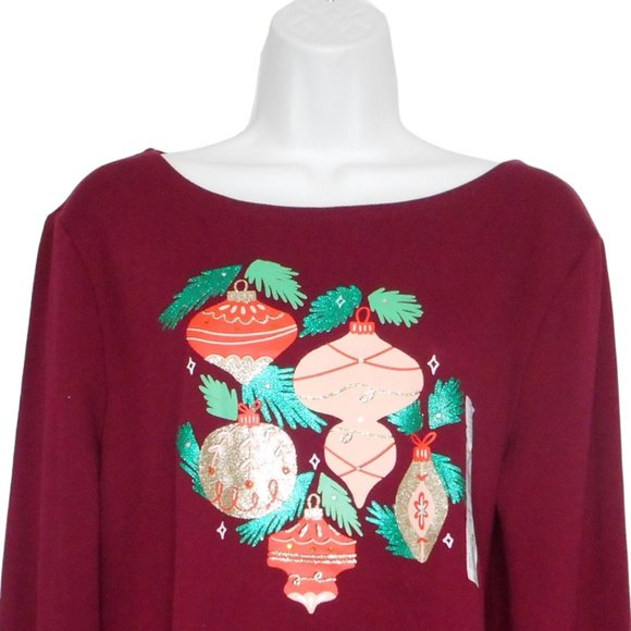 Croft Barrow Top M Red Long Sleeve Christmas Ornaments Rhinestones WC23K028RG - Picture 6 of 9